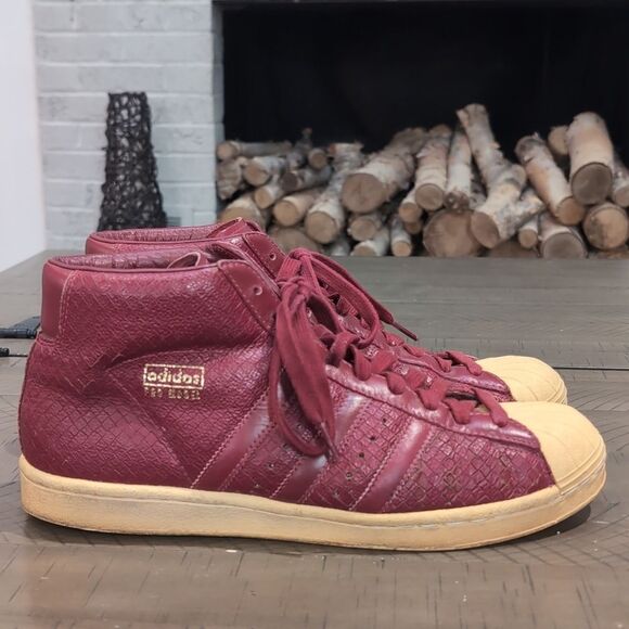 2006 Adidas Pro Model Burgundy Shell Toe Superstar High Top Sneakers Size 10.5 - Picture 2 of 10